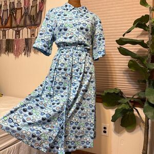 Studio Park Retro Styled Sunglass Novelty Print Midi Dress Cotton Blend